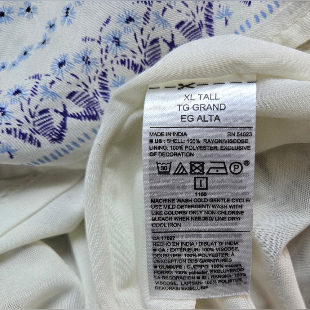 Old‎ Navy Womens Blue White Floral Smocked Fit & Flare Midi Peasant Dress XL New - Picture 12 of 14